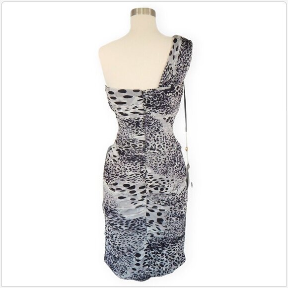 TADASHI SHOJI Black White Animal Print One Shoulder Ruched Evening Dress NWT 8 - Picture 6 of 7